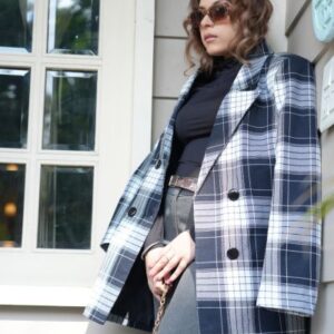 Classic Navy Blue Check Coat