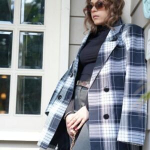 Classic Navy Blue Check Coat